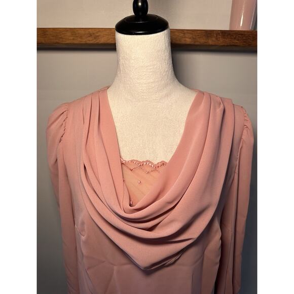 Vintage Lynn Davis Women’s Pink Cowl Neck Long Sleeve Shift Dress Size 14 1960s - Picture 6 of 11